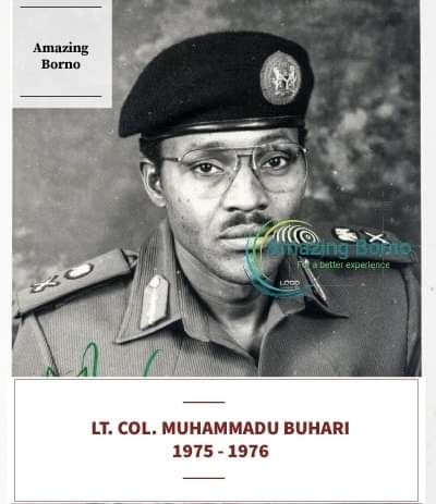 AmazingBorno's tweet photo. GOVERNORS OF BORNO STATE:-

LT. COL. MUHAMMADU BUHARI  1975- 1976

Lt. Col. @MBuhari was the second @GovBorno of North-Eastern State, Nigeria, from August 1975 to March 1976.

 #amazingborno #yerwafato #maiduguri #OurGovernors Cult Zlatan https://t.co/J1rR9dPt0l
