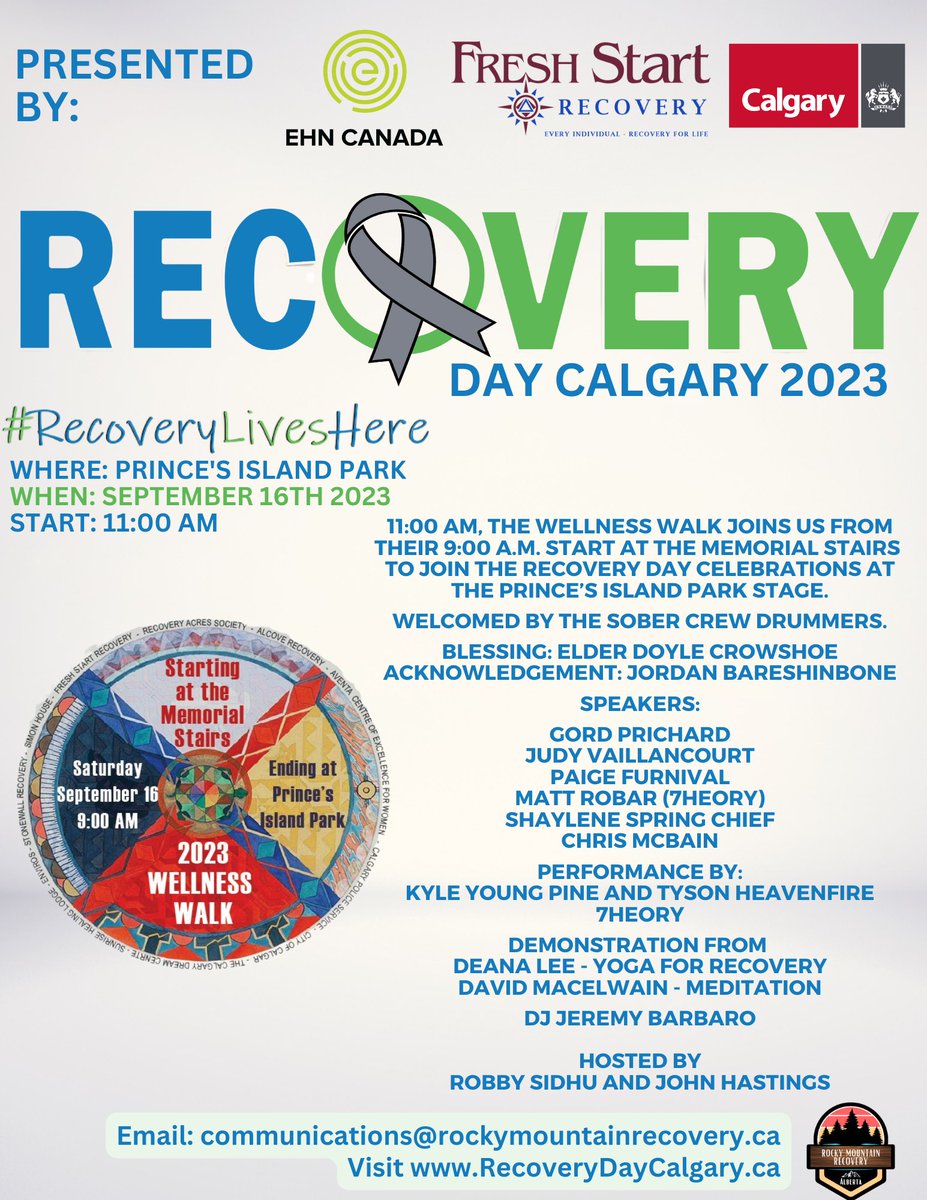 Please join us tomorrow at Prince's Island Park for the 10th Annual Recovery Day Calgary 2023.  We are excited to join in the celebrations with our community and partners.
<a href="/FreshStartRC/">Fresh Start Recovery</a> 
<a href="/EHNCanada/">EHN Canada</a> 
<a href="/cityofcalgary/">City of Calgary</a>