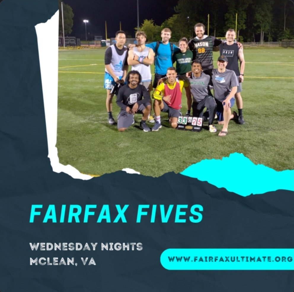 Just announced!

Sign up for our newest Fall offering, Fairfax Fives! Wednesday nights in McLean!

Sign up at fairfaxultimate.org/e/fall-2023-fa…