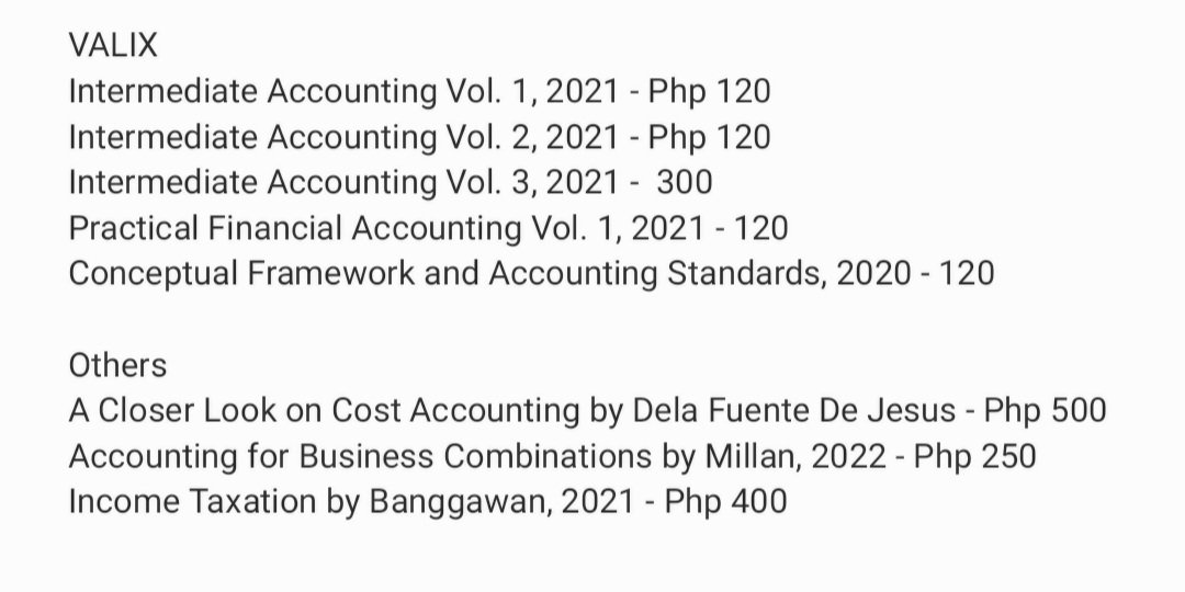 ncvayabskt's tweet photo. wts lfb preloved accounting books ph
mop: gcash, shopee pay, bpi, palawan pay
mod: jnt, shopee checkout
loc: baguio city
rfs: decluttering, 

💰 prices are on the second pic
✉️ pm for more infos and pics

tags: wts lfb accounting books ph valix banggawan de jesus millan taxation https://t.co/m22CHWIzBW