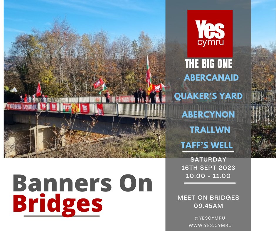 <a href="/YesCynon/">YesCwmCynon</a> will be on the bridge over the A470 near Abercynon park and ride meeting at 9.45am for a 10.00am start. Come out for an hour and bring a flag!