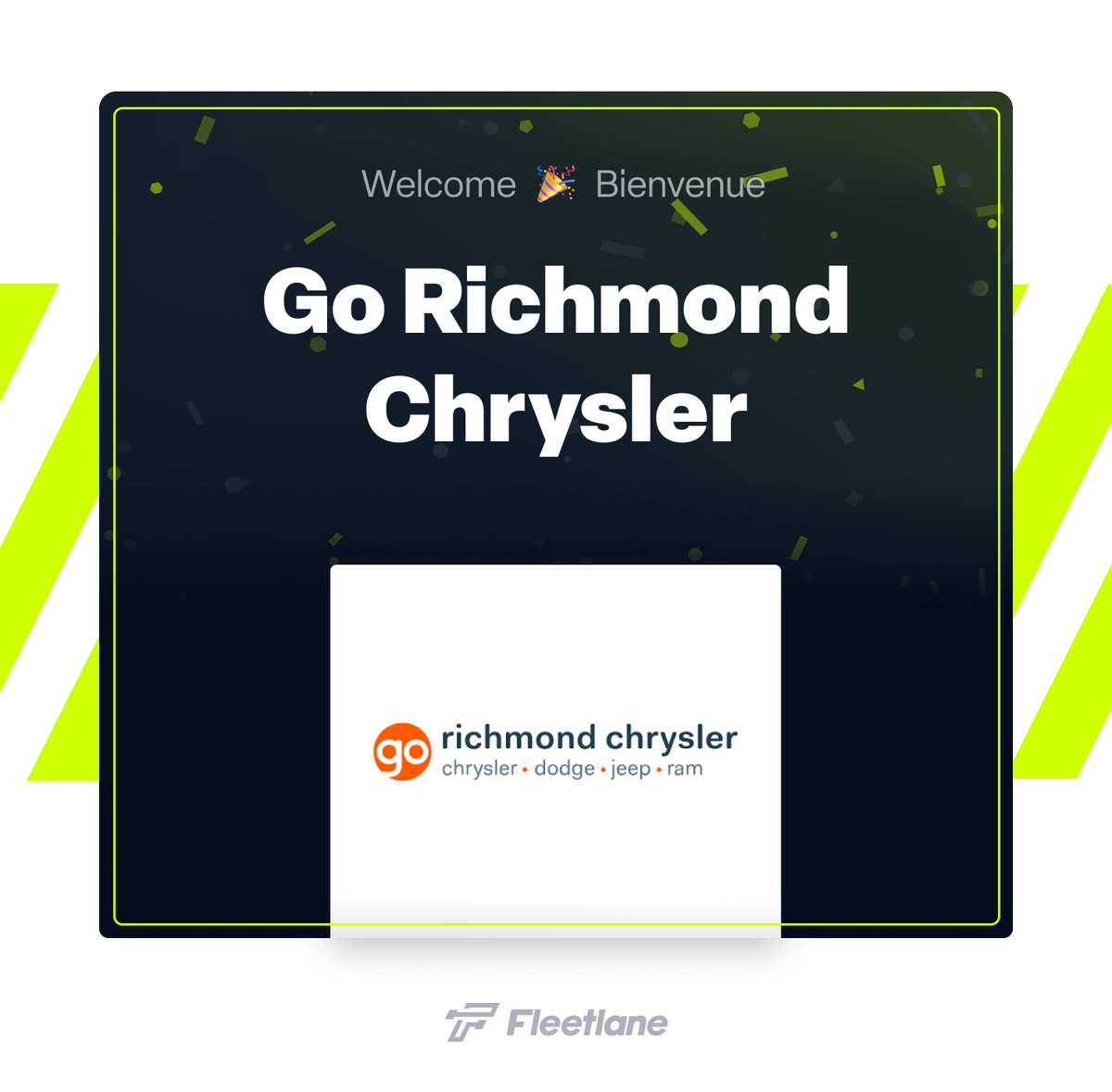 GoFleetlane's tweet photo. We’re thrilled to announce that Go Richmond Chrysler has chosen Fleetlane to manage their loaner car and mobility services. With our all-in-one solution, they're saving time, money, and provide a top-notch client experience!

#CarDealership #FleetManagement #ConnectedCar https://t.co/lLHN2wiHRK
