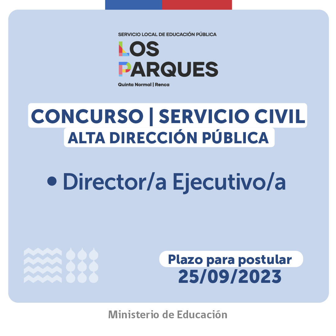 EduPublicaCL's tweet photo. 📚Al director/a ejecutivo/a del SLEP #LosParques le   corresponderá liderar la implementación del Servicio Local, asegurando el   correcto traspaso educativo de los establecimientos educacionales públicos de   #QuintaNormal y #Renca 🙌

Postula en👉https://t.co/FpON900xGJ https://t.co/7AJxm3O9Vu