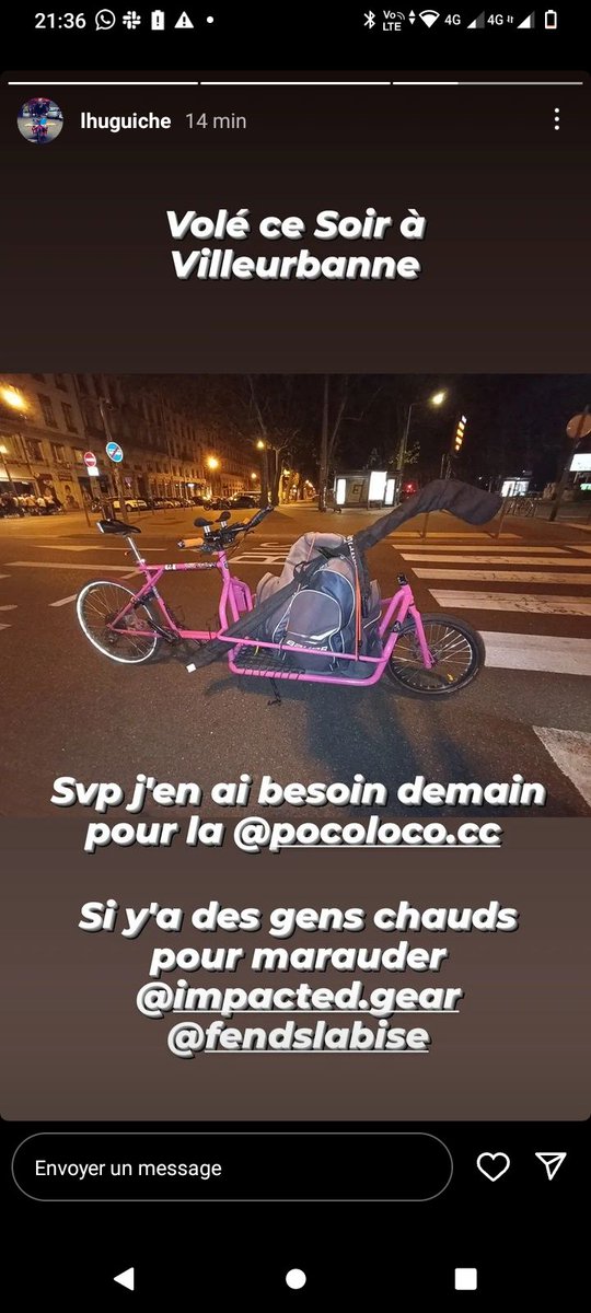Littlecelt's tweet photo. Le copain @Huguiche_D s'est fait volé son cargo sur @villeurbanne. Si vous le voyez. Prévenez -le et RT en masse ce message 🙏 https://t.co/3U2GZeczTs