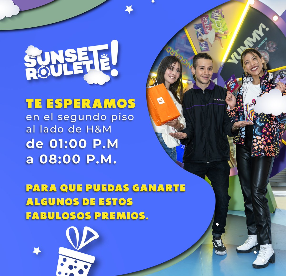 Explora la modernidad con la categoría 'Ser Vanguardista' en Sunset Roulette. 🌟🛍️ Gira la ruleta y descubre premios que te llevarán a experiencias únicas y modernas.  ¡Prepárate para abrazar el futuro en cada elección! 

#SunsetRoulette #Multiplaza