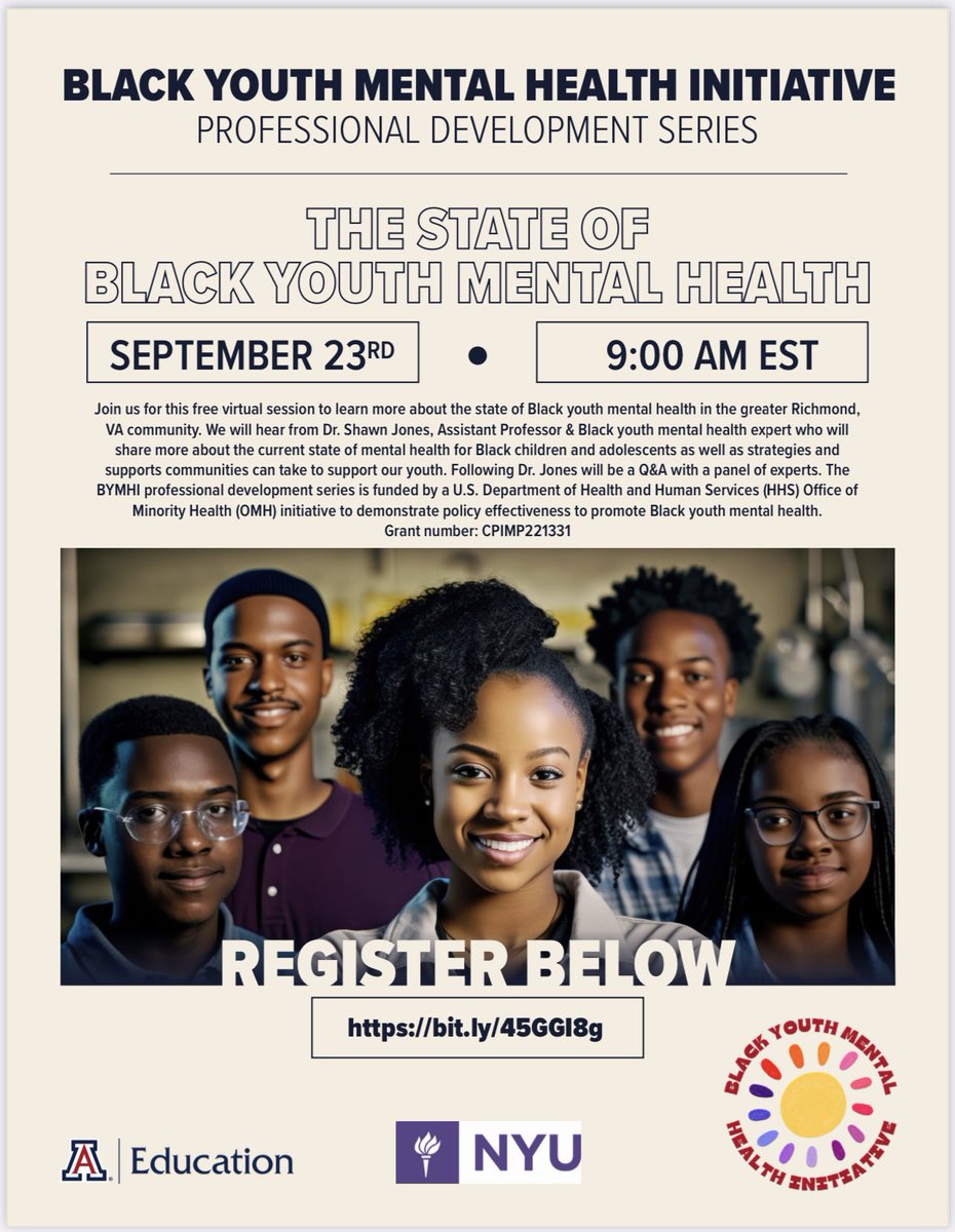 Dr. Lauren Mims 👩🏾🚀 (@drlaurenmims) on Twitter photo Join the Black Youth Mental Health Initiative for a free virtual session to learn more about the state of Black youth mental health! I always learn so much from <a href="/SCTJones/">Shawn C.T. Jones</a> & am so excited to learn from him at our professional development series kickoff! bit.ly/45GGI8g Join the Black Youth Mental Health Initiative for a free virtual session to learn more about the state of Black youth mental health! I always learn so much from <a href="/SCTJones/">Shawn C.T. Jones</a> & am so excited to learn from him at our professional development series kickoff! bit.ly/45GGI8g