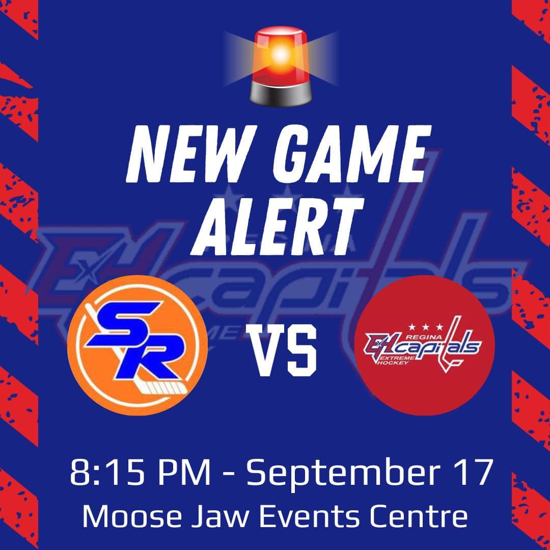 ReginaCapitals's tweet image. This Sunday, your #ReginaCapitals play an exhibition game vs @JrBRebels at the Moose Jaw Events Centre - game time is 8:15pm! Come out and cheer on your Caps! 🔴🔵

@pjhl_sask #YQR #HockeyIsBack #HockeyTwitter