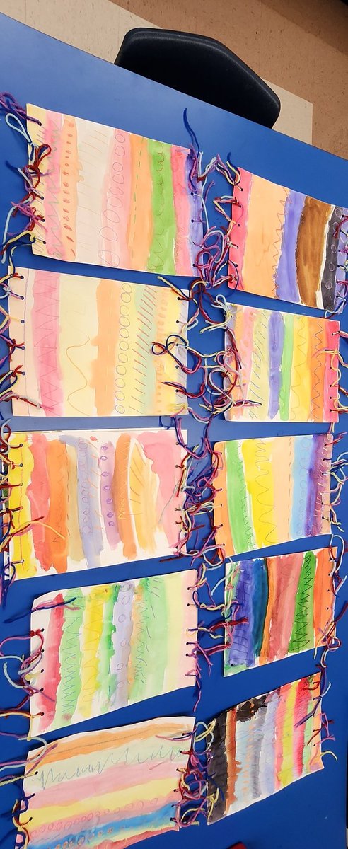 Serape Blankets by kinder! They learned about different types of lines and used their fine motor skills to thread their yarn! <a href="/BluebonnetLions/">Bluebonnet Elementary School</a> <a href="/FineArts_LISD/">Lockhart ISD Fine Arts</a>
