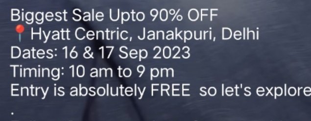 Biggest Sale Upto 90% OFF  
Offline.... Delhi 
16 and 17 September 2023
#Sale #offline #HyattCentric #offlinesale 
#twittssk #LateLate #biggestsale