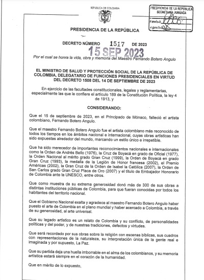 WRadioColombia's tweet photo. #Atención | El Gobierno Nacional decretó 3 días de luto nacional por el fallecimiento del maestro Fernando Botero. https://t.co/7t2lMfhCcq