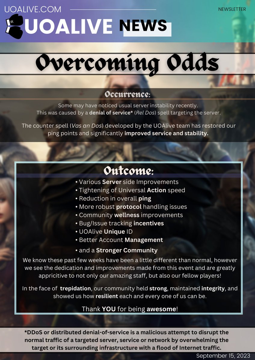 UOAlive's tweet photo. This weeks UOAlive Magazine/Newsletter: Hinges of Destiny! - Join https://t.co/C0mnPOUMwa today, the #1 Populated PvM/PvE Ultima Online Server!
@pcgamer @GameSpot @PCMag
#uo #ultimaonline #mmo #MMORPG https://t.co/6yS3KYbPjI