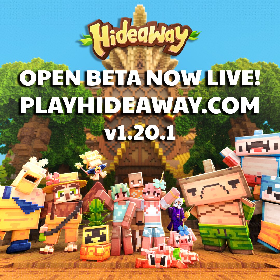 Hideaway is officially in Open Beta! 🍍

Join us on the island now for the ultimate paradise vacation! 🌴

➡ playhideaway.com
➡ playhideaway.com/discord

#Hideaway #Minecraft