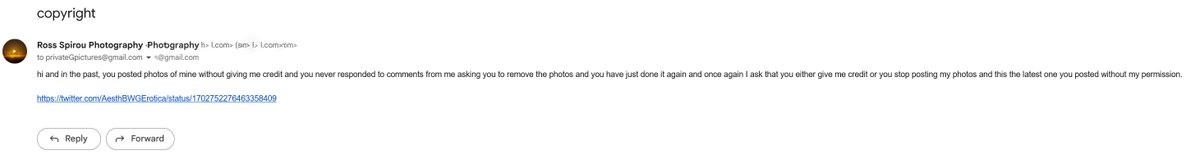 ross_spirou's tweet photo. This is one of the reasons why I stopped posting on twitter/x thing and since photographers and models work hard at what they do, please, do give credit.

And all I did was ask to be given credit for my own photos. https://t.co/ARQQjVioVS