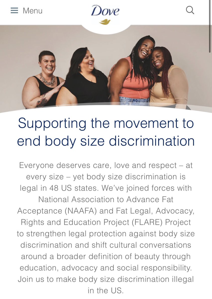 calleymeans's tweet photo. My mom had cancer. I don’t support “cancer acceptance.” I hate cancer and want to prevent it. 

We shouldn’t “accept” any preventable condition that is torturing American life. 

Yet this group is arguing for “fat acceptance” - and largely funded by junk food companies.

(Dove is owned by Unilever, which is one of largest processed food companies)