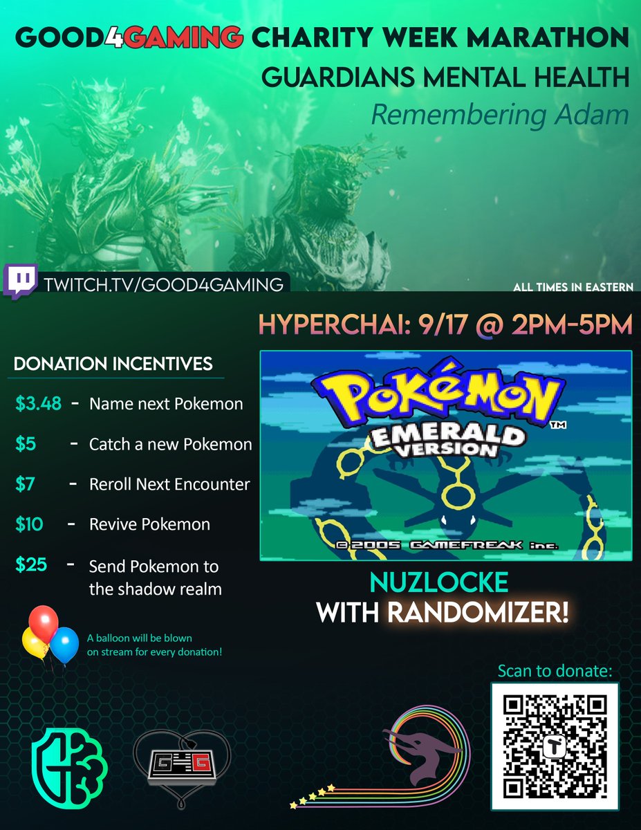 HyperChai's tweet photo. ✨Sunday 2-5pm we'll be doing a Pokemon Emerald Randomizer Nuzlocke!!✨

Check the flyer for ways you can increase the chaos ;D

💚Donate: https://t.co/34bt2cABqy https://t.co/GgGeGg8Pgl