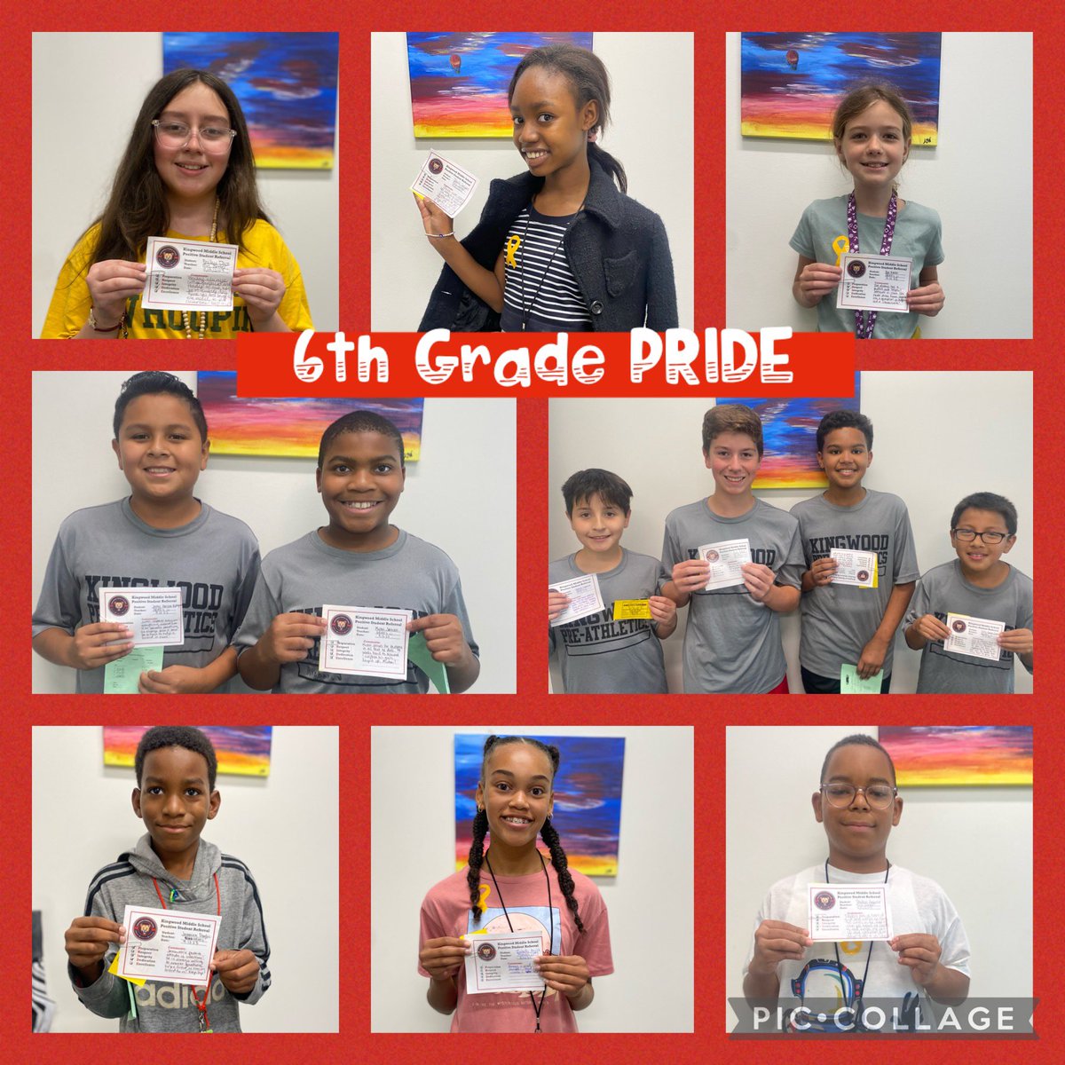 MrsWidmier_KMS's tweet photo. These sixth grade scholars showed all types of #KMSCougarPride this week. Preparation, Respect, Integrity, Dedication, and Excellence were all represented. So proud of our students leading by example and celebrating each other! (They wanted some group photos to share in the fun!) https://t.co/xGSbtogR4n