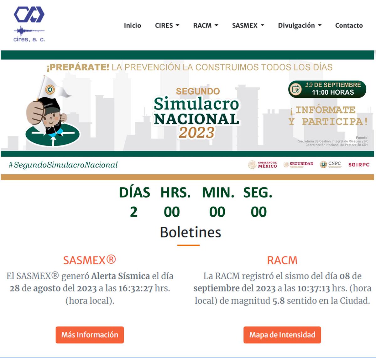 SASMEX's tweet photo. Faltan 2 días para el #SegundoSimulacroNacional2023 donde se activará la #AlertaSísmica. Recuerda que dará inicio este martes a las⏰11:00 hrs.
¡Prepárate y Participa!

Registra tu inmueble en https://t.co/Zj2DPZDqYb

#LaPrevenciónEsNuestraFuerza https://t.co/dyIBOuEgTD