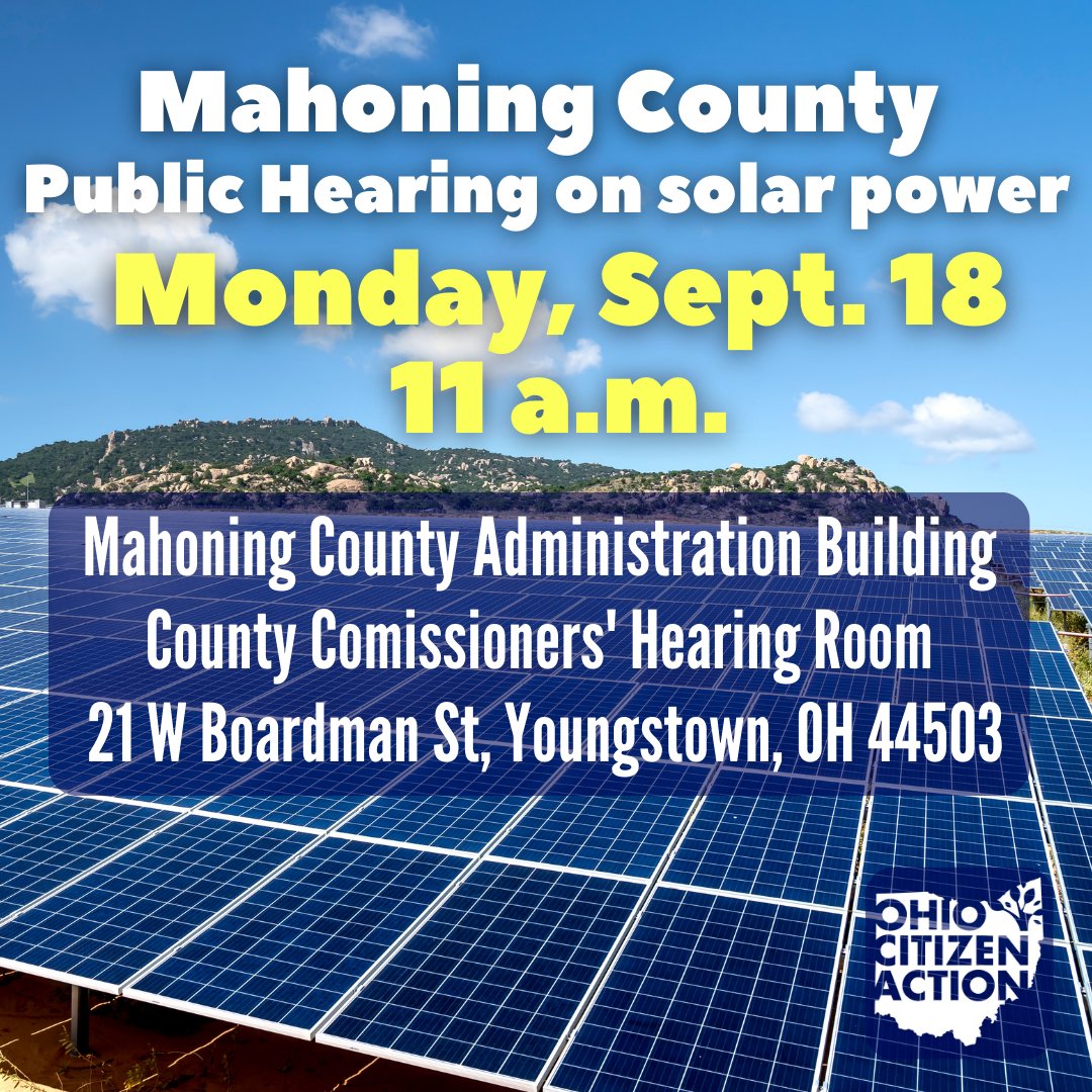 Green Twp residents! Township trustees are considering a ban on solar. Please attend the public hearing on Monday- September 18 at 11:00 a.m. at the Mahoning County Admin Building in Youngstown 

Voice your support!  Like Sarah says, "Freedom of choice is the American way!" 🇺🇸