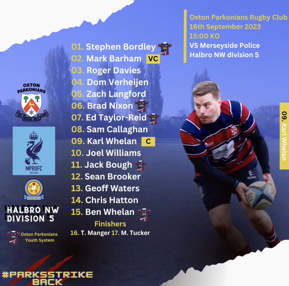 OldParkonians's tweet photo. Your 1st and 2nd team squads for tomorrows games 
1st team travel to @StEdwardsOB in a game which will prove to be an exciting match up 
Our 2nd team face @MerseysideRugby at home https://t.co/PnrCZZf89u