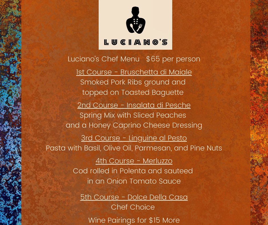 Chef menu for this weekend is here!  Call 316-777-0045 to make your reservation. 🍷