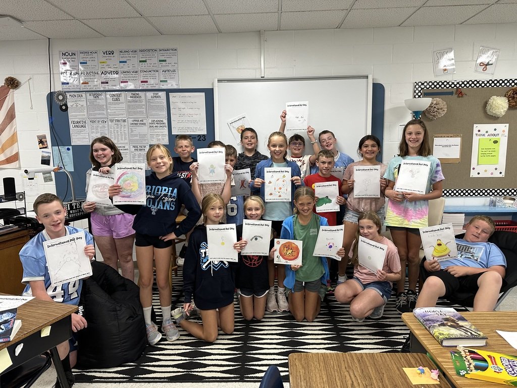 TriopiaCUSD27's tweet photo. Fifth graders celebrating International Dot Day 2023 #triopia https://t.co/TgPhmUuy0V
