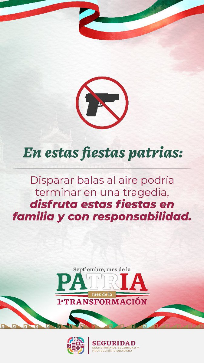 SidepolOax's tweet photo. No dispares armas de fuego al aire, ya que las balas pueden caer en cualquier lugar y provocar una tragedia.

 Disfrutemos Septiembre, #MesDeLaPatria con #PazYSeguridad. https://t.co/gImY8NRa7n