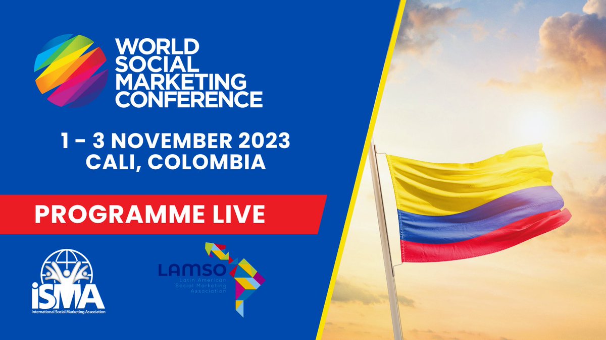 isma_org's tweet image. 📣 The program for the 8th World Social Marketing Conference in Cali, Colombia🇨🇴 is live. Make sure you take a look at the packed schedule of learnings for societal transformation through behaviour influence. #WSMC2023 #socmar 
wsmconference.com/cali-colombia-…