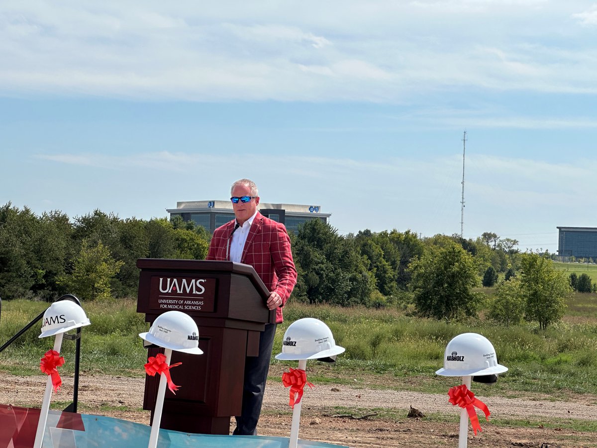 drcampatterson's tweet photo. .@uamshealth broke ground today on the new @UAMSOrtho &amp; Sports Performance Center in Springdale! Congrats to Dr. Wes Cox, who will lead the center. And thank you to @HunterYurachek &amp; the @ArkRazorbacks for your partnership! https://t.co/gMSKWll4rs