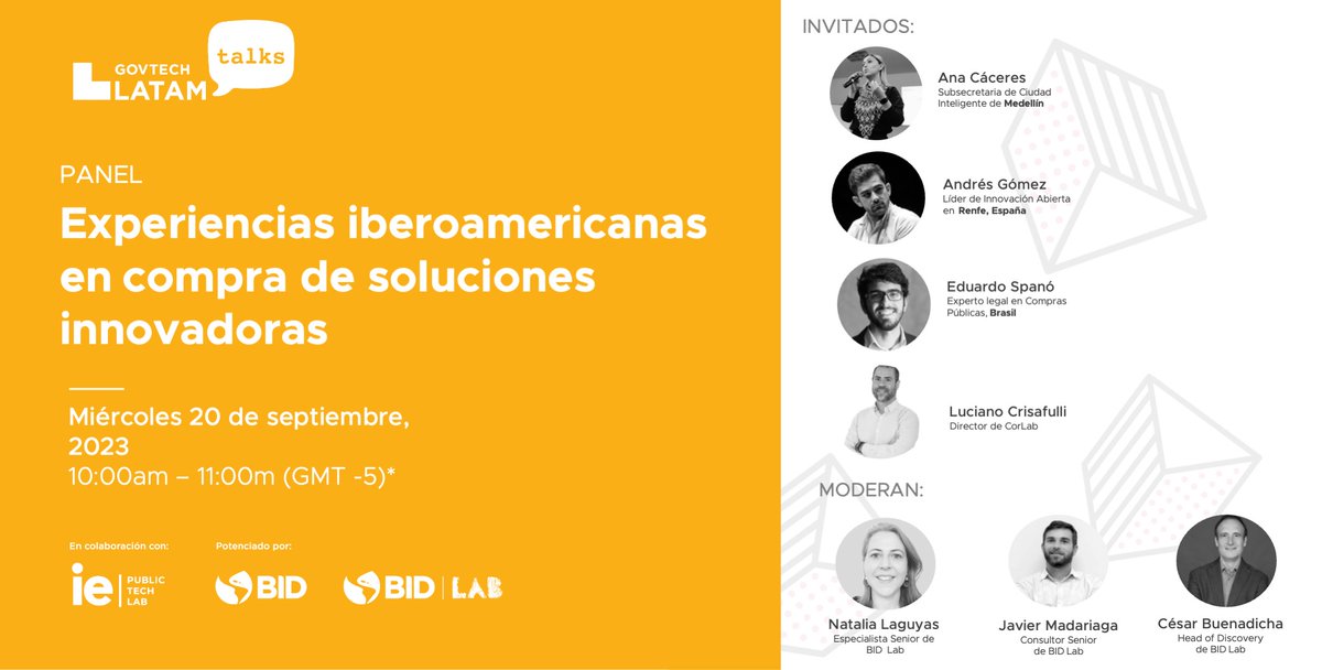 IDB Lab (@idb_lab) on Twitter photo ¡Regresan <a href="/govtechlatam/">GovTechLATAM</a> Talks! Te esperamos el 📆20 de septiembre, ⏰10AM (GMT-5) para hablar sobre casos de éxito de compras públicas para la contratación de #Startups en Iberoamérica.
Regístrate: 🔗events.iadb.org/calendar/event… ¡Regresan <a href="/govtechlatam/">GovTechLATAM</a> Talks! Te esperamos el 📆20 de septiembre, ⏰10AM (GMT-5) para hablar sobre casos de éxito de compras públicas para la contratación de #Startups en Iberoamérica.
Regístrate: 🔗events.iadb.org/calendar/event…