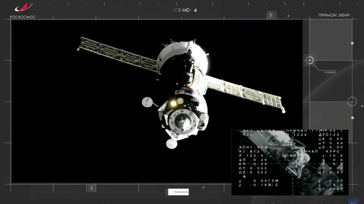 dcordovaok's tweet photo. A las 15:53 ARG (18:53 UTC) la #Soyuzms24 se acopló exitosamente a la Estación Espacial Internacional a través de su puerto #Rassvet la tripulación s eprepara para reunirse con los demás integrantes de la #Expedition69. Aquí los momentos previos al acople. https://t.co/TiOFVCCcQh