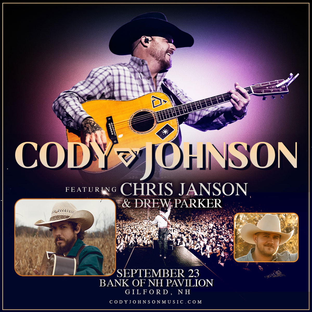 BankNH Pavilion (@banknhpavilion) on Twitter photo 🎵Y'all People🎵 better grab your <a href="/codyjohnson/">Cody Johnson</a> tickets before it's too late!
Don't miss out on special guests <a href="/janson_chris/">Chris Janson</a> & <a href="/drewparkerplays/">Drew Parker</a> in Gilford on Saturday, September 23rd!
🎟 bnhp.us/2wu
Part of The <a href="/Eastern1932/">Eastern Propane & Oil</a> 2023 Concert Series 🎵Y'all People🎵 better grab your <a href="/codyjohnson/">Cody Johnson</a> tickets before it's too late!
Don't miss out on special guests <a href="/janson_chris/">Chris Janson</a> & <a href="/drewparkerplays/">Drew Parker</a> in Gilford on Saturday, September 23rd!
🎟 bnhp.us/2wu
Part of The <a href="/Eastern1932/">Eastern Propane & Oil</a> 2023 Concert Series