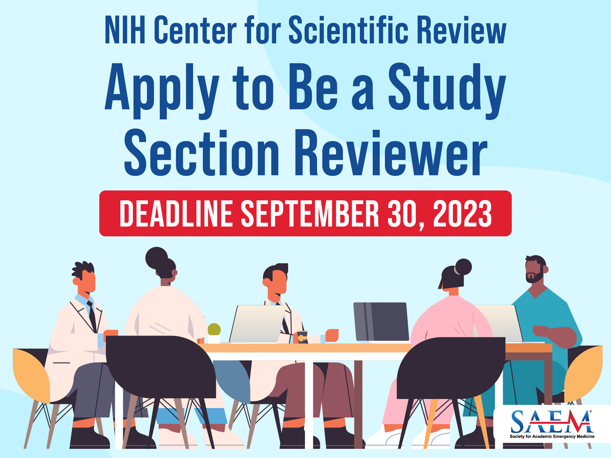 Help us fill NIH study sections with #EmergencyMedicine investigators by nominating yourself or another expert by September 30th! With more EM investigators, there will be more opportunities for emergency care investigators to succeed. Learn more: ow.ly/s17K50PMfYK