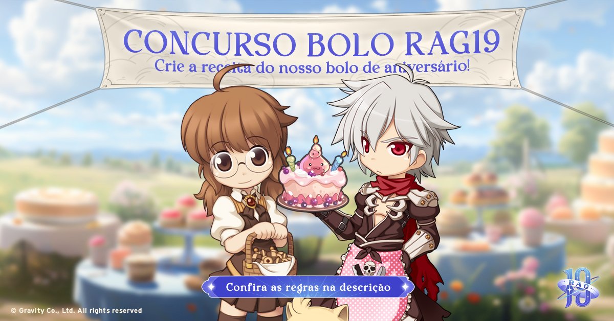 Rag_Online_BRO's tweet photo. 🍰 UMA FESTA COMPLETA PEDE BOLO! 🍰
Em comemoração aos 19 anos do Ragnarök Online, vamos propor um concurso para criar uma receita de bolo com os ingredientes do Rag! Confira os detalhes no canal do Discord:
🎂│concurso-de-receita-de-bolo│🎂
#RagnarokOnlineBrasil
#RAG19 https://t.co/Cq2wgzGda5
