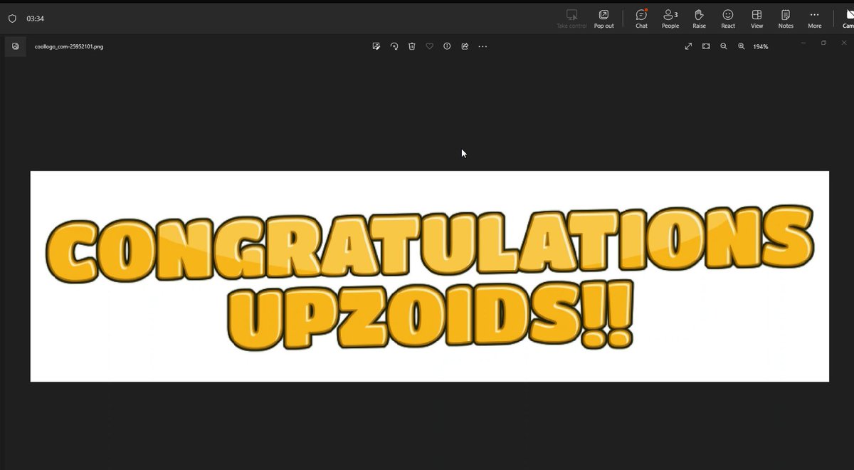 Guess what when we walked into a client Teams call today, they had this super cool "Congratulations Upzoids" virtual banner!🥳. It's things like this that make our day.  Who else loves gestures like these? 📷#DayMade #Powerplatform #Powerpages #communityRocks

<a href="/FlowAltDelete/">Josh Cook | Microsoft MVP</a>
