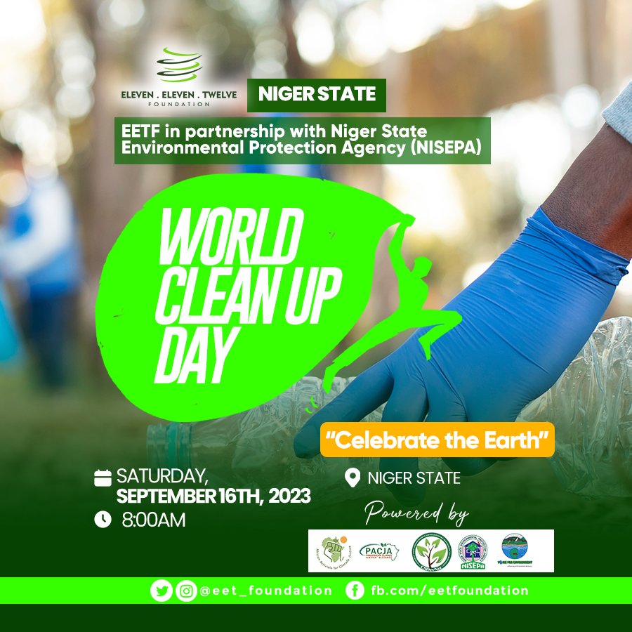 Join us tomorrow in commemoration of World Clean-up Day 2023 to be held in Suleja, Niger State. #CelebrateTheEarth #WhatHasChanged #PlasticPollution #WorldCleanupDay