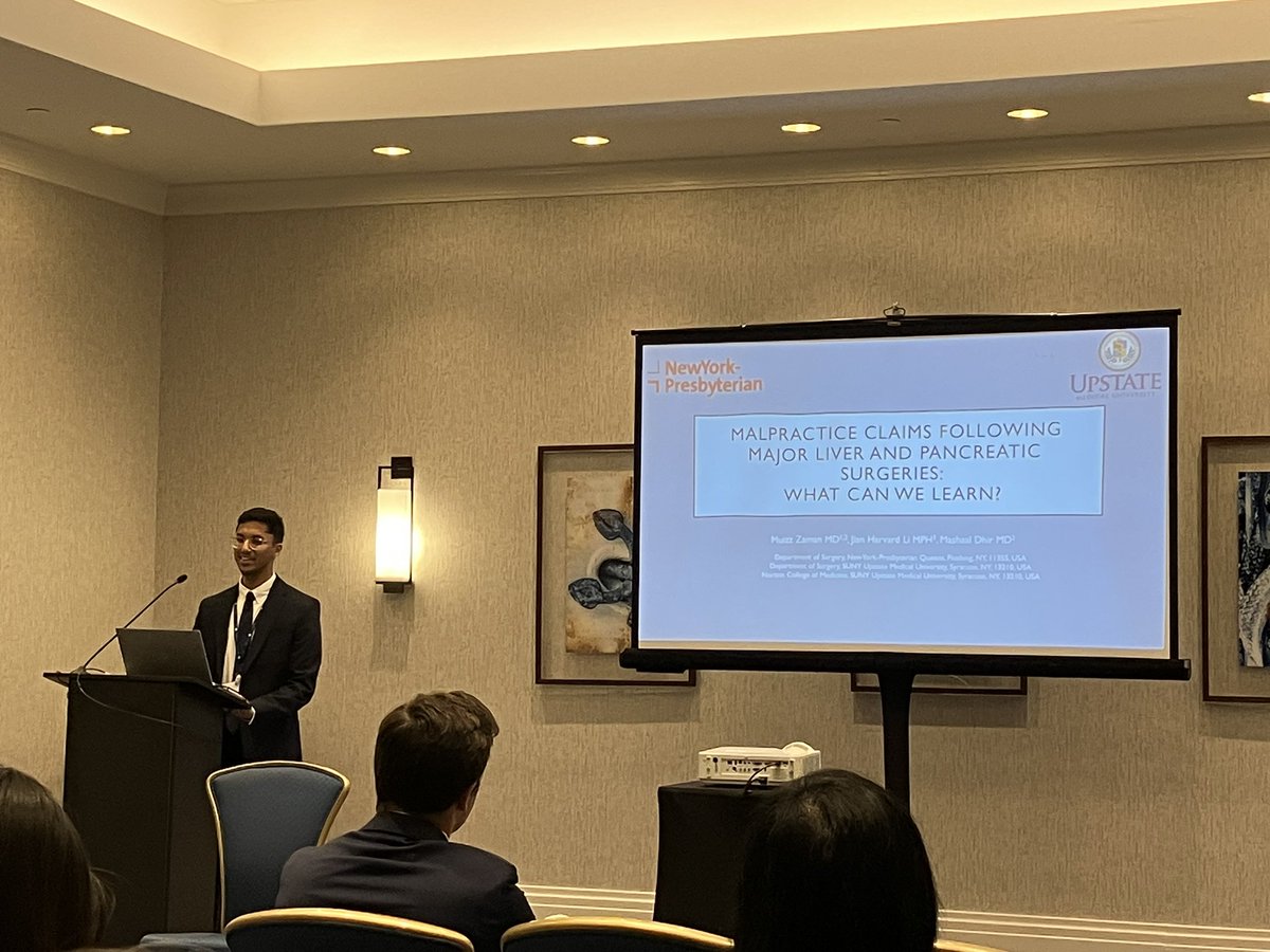 Great job by Dr Muizz Zaman, NYPQ surgery resident, for his #SAAS2023 presentation on malpractice claims after liver and pancreas surgeries.  <a href="/AsianAcadSurg/">SocAsianAcadSurg</a>