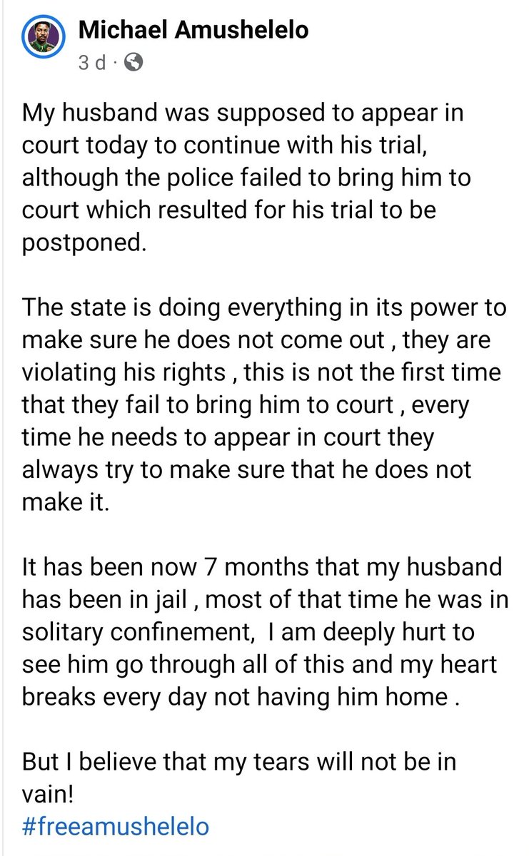 UnmovedLee's tweet photo. #FreeAmushelelo #FreeFighterAmushelelo #EFFNamibia #NamibiaEFF
Cc @EFFSouthAfrica @GardeeGodrich @AdvDali_Mpofu https://t.co/lmQDjHKB85