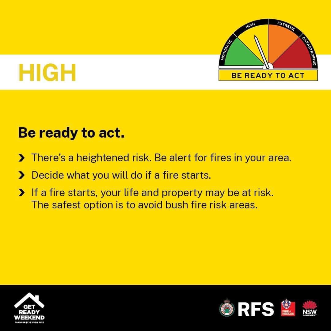 HIGH fire danger today. Forecast to experience a few days at high over the next week, therefore all permits are suspended through to Sept 22. 
@ABCemergency @949powerfm @2stnews @SCRegister @ShoalhavenCC @MUTimes