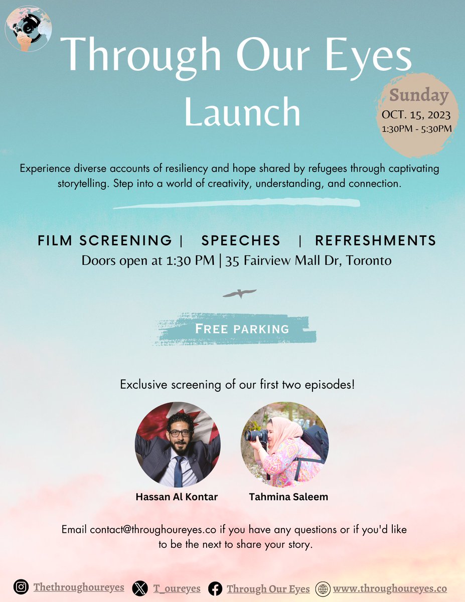 T_oureyes's tweet photo. We are excited to announce the Through Our Eyes launch event is happening on Sunday October 15, 2023! Come celebrate the platforms launch while experiencing diverse accounts of resiliency and hope shared by refugees through captivating storytelling and an afternoon of networking. https://t.co/gAtX8a2ly8
