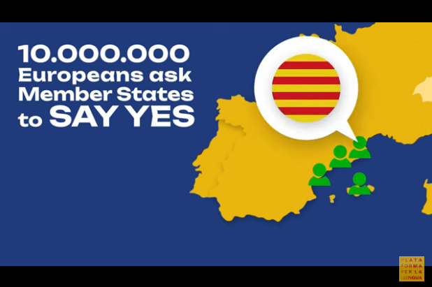 1) La Plataforma per la Llengua ha llançat la campanya “Say yes” per a demanar als estats que votin a favor de l’oficialitat del català a Europa. La campanya inclou una web que explica, en anglès, les raons per a demanar aquest estadi. catalaoficial.eu/en/