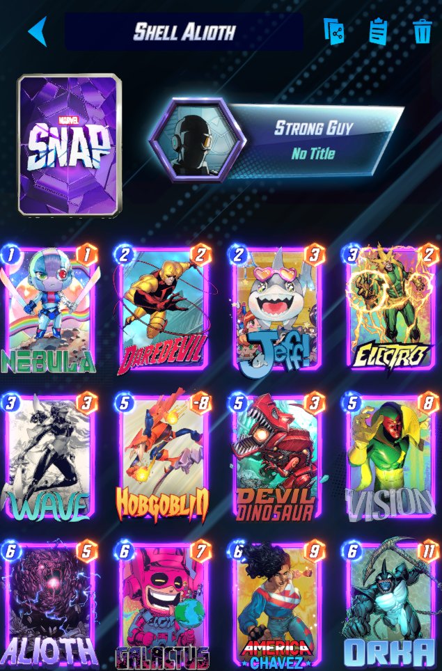 KMBestMS's tweet photo. Snuck in to the top 20 in @MARVELSNAP! 

Here are three exciting decks to play Post-OTA! 

Loki: Likely still best deck, but we'll see!

Alioth: More an Alioth deck than a Galac deck, this thrives off of making your opponent afraid!

Zoo: Yep, Pool 2 zoo. I lost 8 cubes to this. https://t.co/iRkq82z3LI