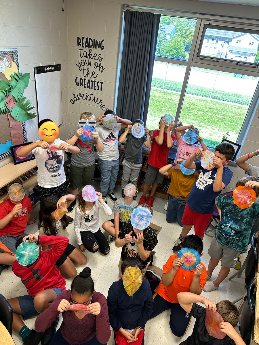 Teach_LearnGrow's tweet photo. Happy #DotDay!!! Students had a blast creating tie dye dots after tuning in to hear the inspiring story read by the author himself @peterhreynolds https://t.co/qbZN7x2mbM