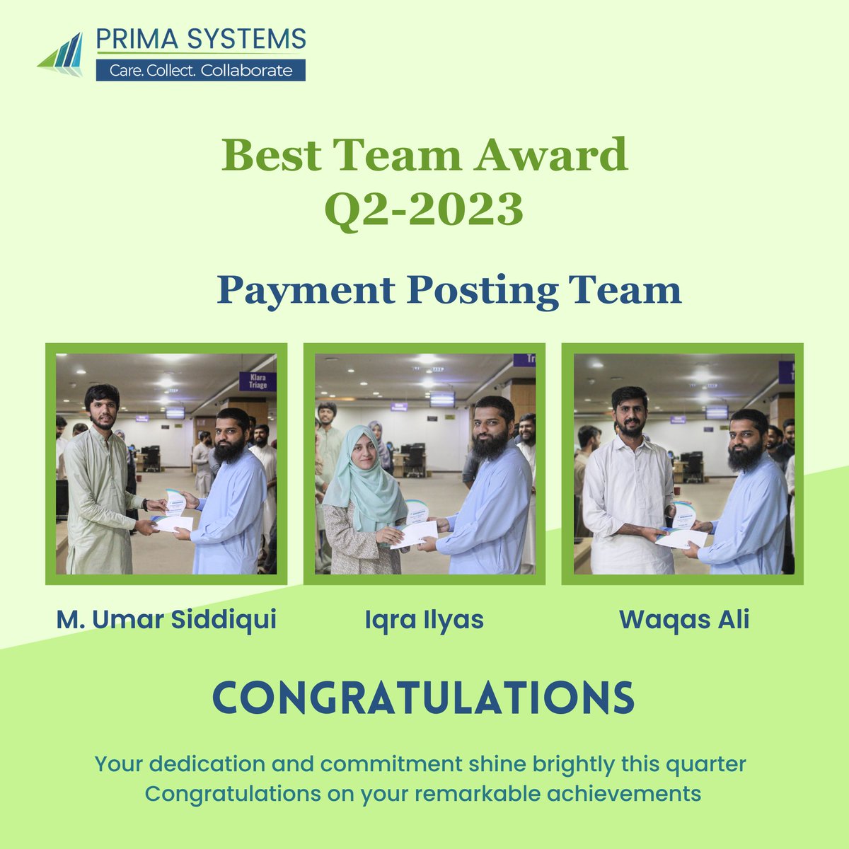 Celebrating the incredible achievements of our 'Payment Posting Team' for winning the Best Team of the Quarter! Let's continue to reach new heights together!
#primasystems #ushealthcare #employeeappreciation  #TeamOfTheQuarter #paymentpostingteam #AchievementUnlocked