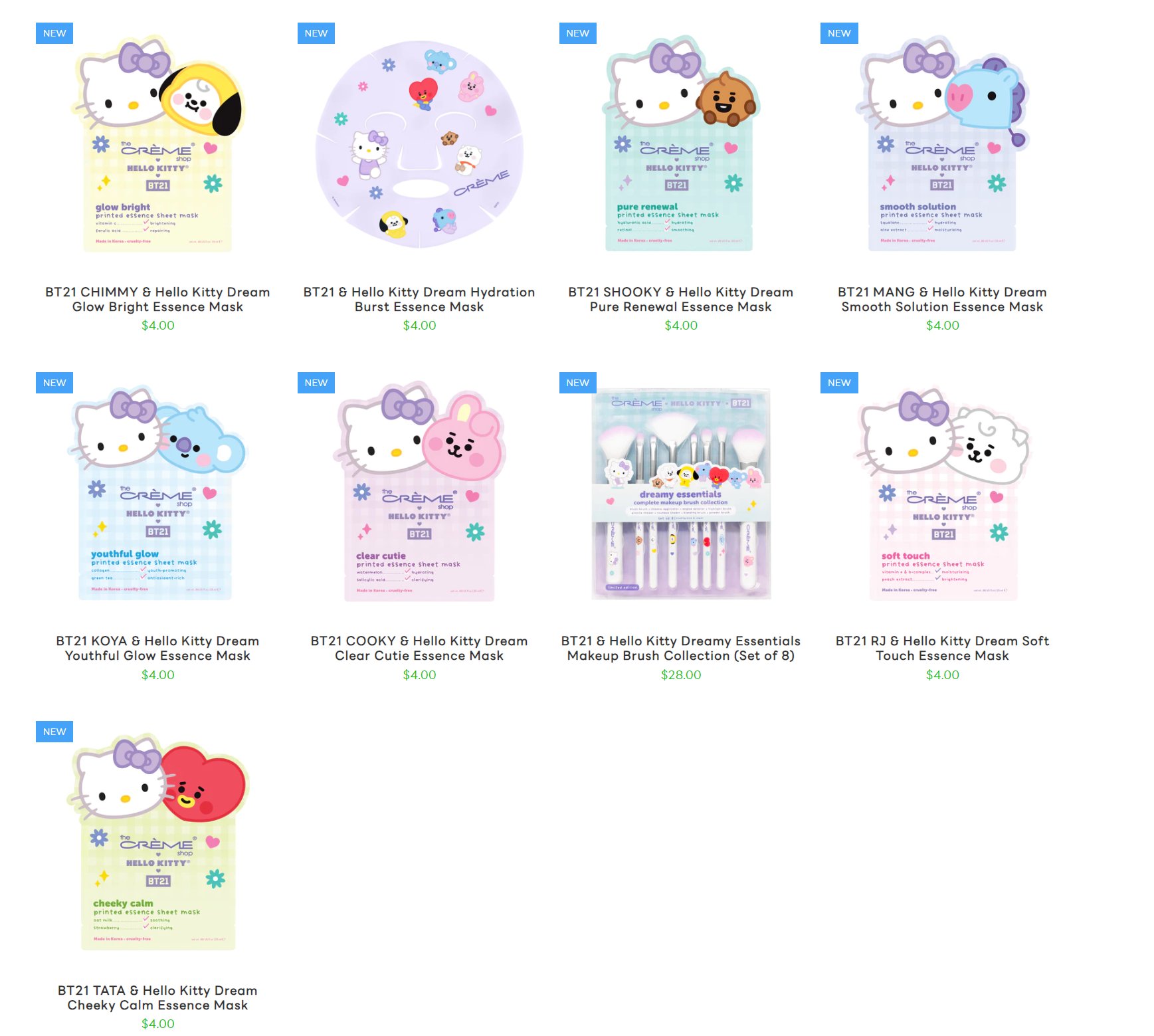 BT21 & Hello Kitty Dreamy Essentials Makeup Brush Collection (Set of 8)