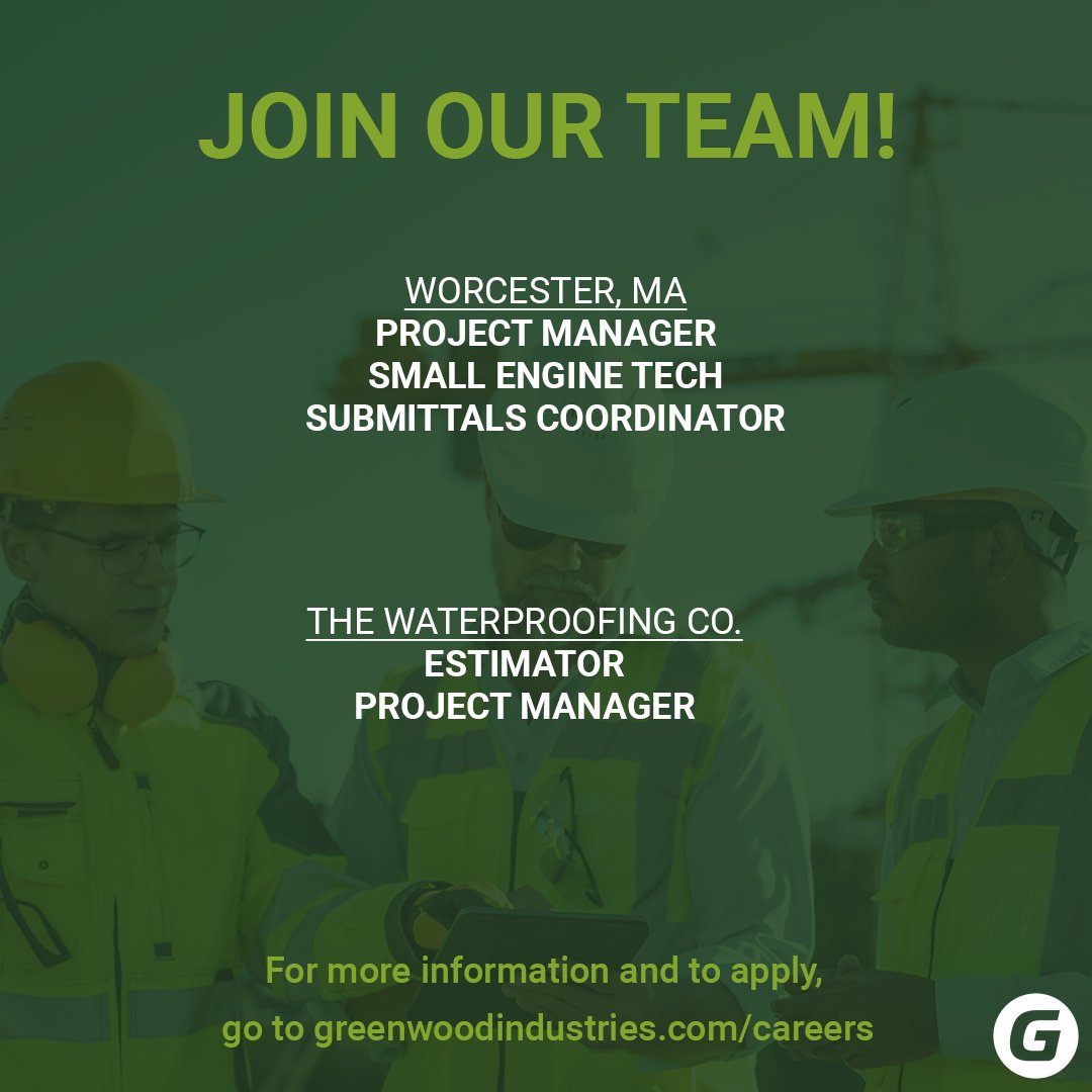 Our team is growing! We're #hiring in #Worcester and at our waterproofing division, The Waterproofing Company. bit.ly/3nK0G1n #commercialroofing #buildingenvelope #waterproofing #greenwood