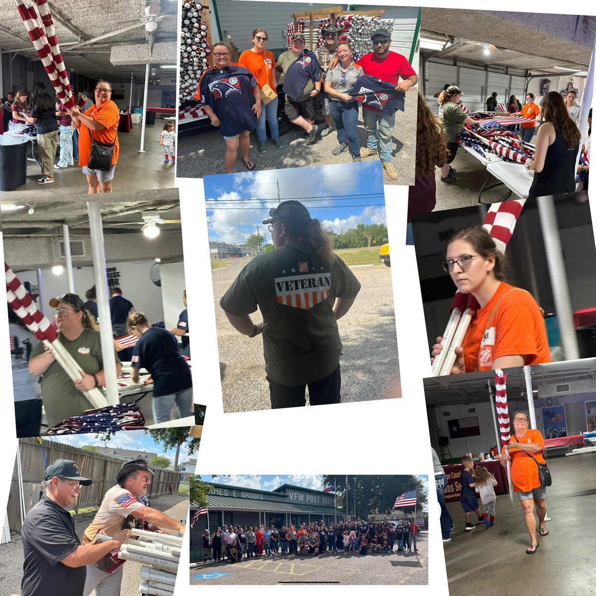 #teamdepot Great day assembling 1000 flags to be flown for the Fields of Honor. And we got a nice T-shirt😀 @_Elisa_Cabrera @ARMYvetTEX