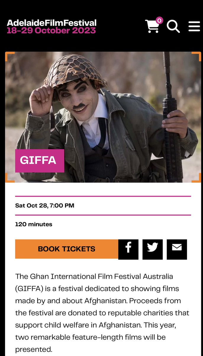 It’s great to see GIFFA is part of @AdlFilmFest programs. GIFFA is greatful for partnership and exposure that Afghanistan cinema can get in millions of Australian film lovers and social followers. Always wonderful to work with team AFF.
Book your tickets: 
adelaidefilmfestival.org/event/giffa-2/