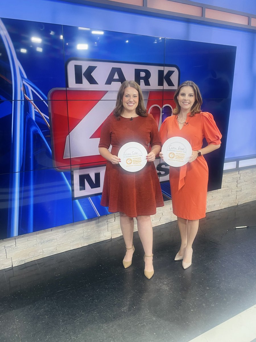 JCullenWX's tweet image. Caitrin and I are #GoingOrange today to support the @arfoodbank’s #HungerActionDay. See how you can help at arkansasfoodbank.org