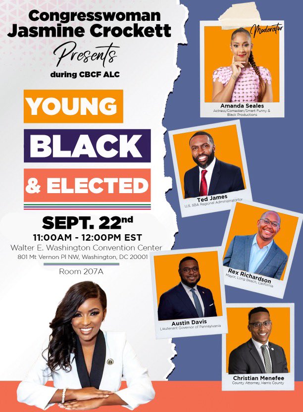 To be Young, Black AND ELECTED!

Join me next week during @cbcfinc’s #ALC52 as we hear from different elected leaders & rising stars across our country! @amandaseales will moderate a discussion around being an effective elected leader while also  being young & black; in addition…