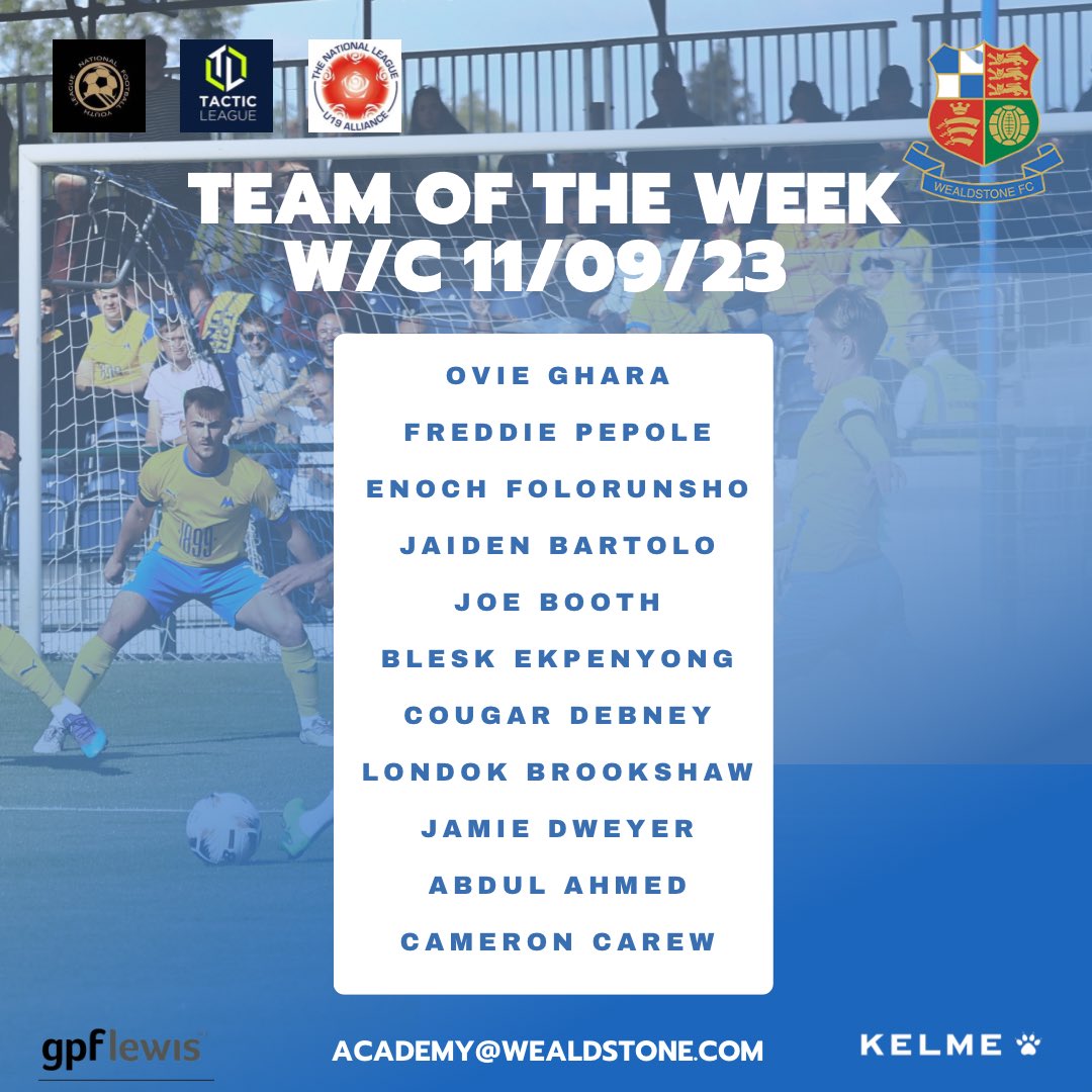 WealdstoneFCA's tweet photo. β½οΈ | π π π π π π π
Hereβs how our Academy #TOTW looks this week.
#playlearntrain
#wealdstonefcacademy https://t.co/rHogmndLys